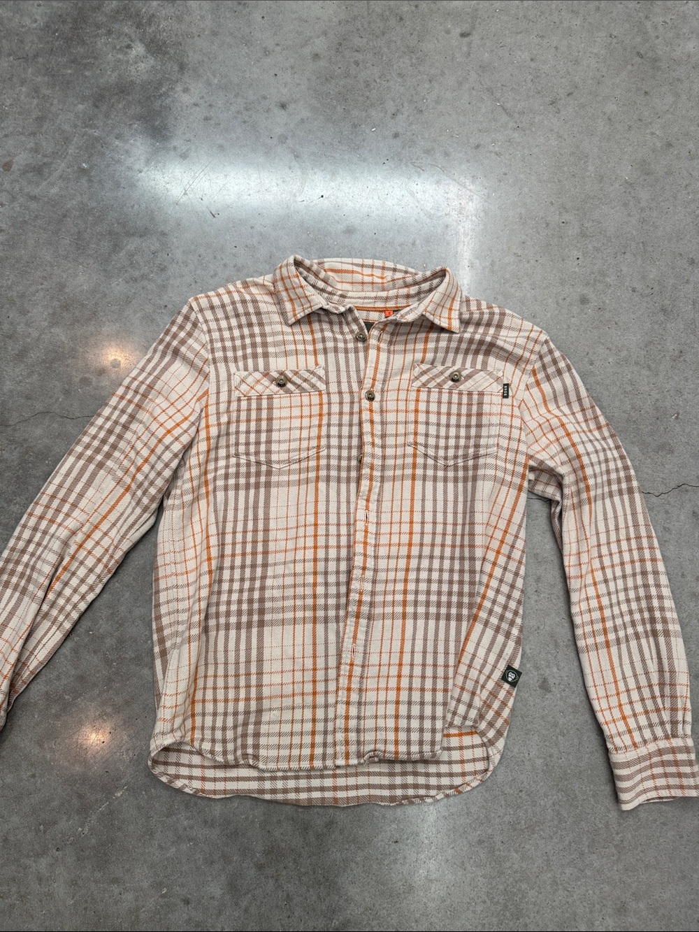 Howler Bros Plaid Flannel Mens Small Brown Orange Plaid Button Front Cotton